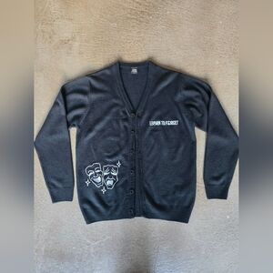 Men's Black Cardigan with Embroidered Masks